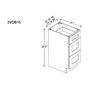 Vanity Drawer Base – Three Drawers|Size 3VDB12", 15", 18", 21" or 24" ||12", 15", 18", 21" or 24" W x 21"D x 34.5"H|Multiple Colors|