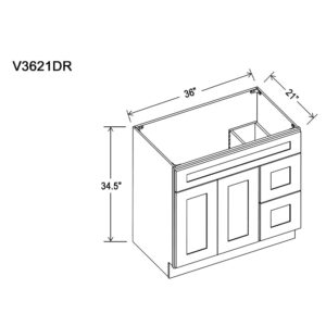 Vanity Combo Base – Two Doors, Two Drawers, One False Drawer Front|Size VS3621"|DL= Drawers Left | DR= Drawers Right|36" W x 21"D x 34.5" H|Multiple Colors|