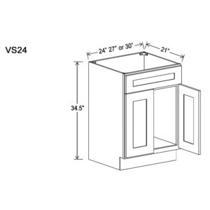 Vanity Sink Base Cabinet - Two Doors, One False Drawer Front|Size V24", V27" or  V30"||24", 27" or 30" W x 21"D x 34.5"H|Multiple Colors|