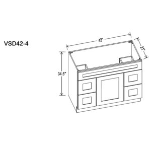 Vanity Combo Base – One Door, Four Drawers, One False Drawer Front - VSD42-4|Size VD42"||42" W x 21"D x 34.5" H|Multiple Colors|