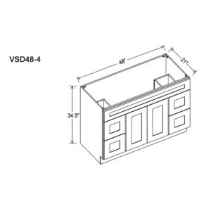 Vanity Combo Base – Two Doors, Four Drawers, One False Drawer Front - VSD48-4|Size VD48"||48" W x 21"D x 34.5" H|Multiple Colors|