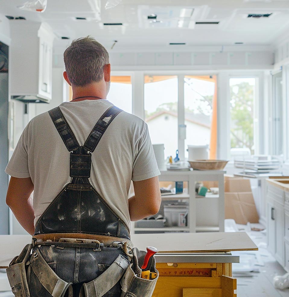 A general contractor looking at a kitchen in the process of being remodeled